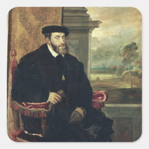 Pegatina Cuadrada Retrato asentado del emperador Charles V 1548