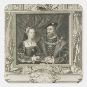 Pegatina Cuadrada Retrato de 1496-1533) reinas de Maria (de Francia,