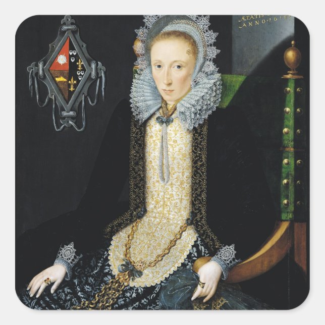Pegatina Cuadrada Retrato de Adriana van Nesse, 1611 (Anverso)