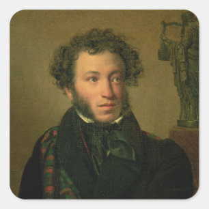 Pegatina Cuadrada Retrato de Alexander Pushkin, 1827