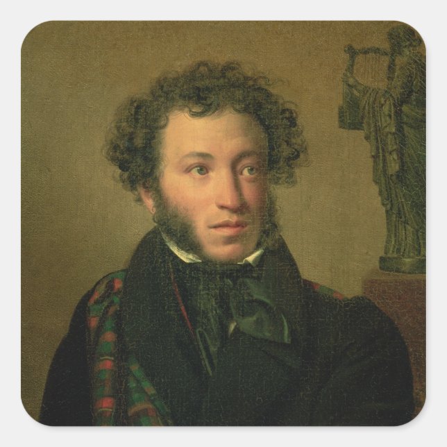 Pegatina Cuadrada Retrato de Alexander Pushkin, 1827 (Anverso)