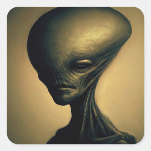 Pegatina Cuadrada Retrato de Alien dibujado a mano