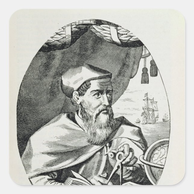 Pegatina Cuadrada Retrato de Amerigo Vespucci (Anverso)