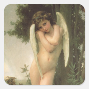 Pegatina Cuadrada Retrato de ángel Cupido (Cupidon) por Bouguereau