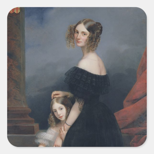 Pegatina Cuadrada Retrato de Anne-Louise Alix de Montmorency (Anverso)