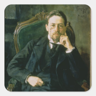 Pegatina Cuadrada Retrato de Anton Pavlovich Chekhov, 1898