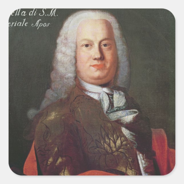 Pegatina Cuadrada Retrato de Antonio Caldara (Anverso)