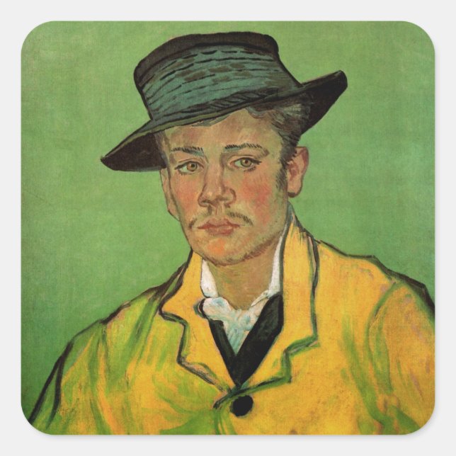 Pegatina Cuadrada Retrato de Armand Roulin por Vincent van Gogh (Anverso)