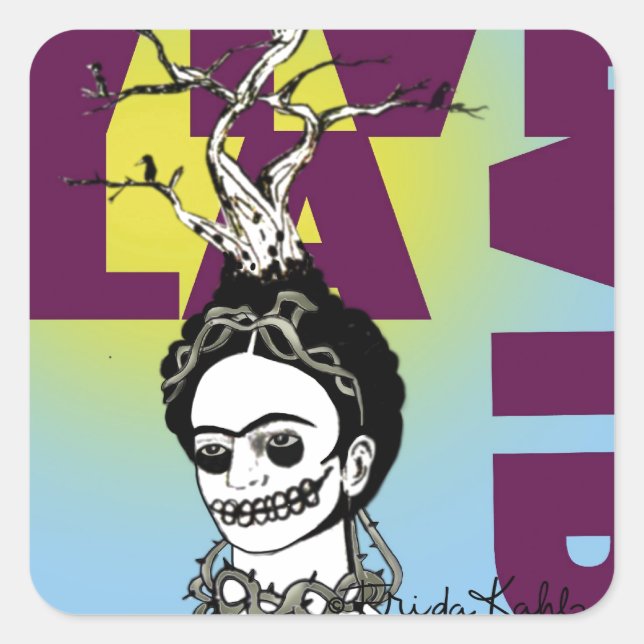 Pegatina Cuadrada Retrato de arte pop de Frida Kahlo (Anverso)