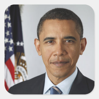 Pegatina Cuadrada Retrato de Barack Obama en la Casa Blanca