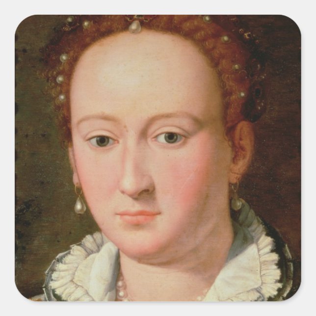 Pegatina Cuadrada Retrato de Bianca Cappello, c.1580 (aceite sobre c (Anverso)