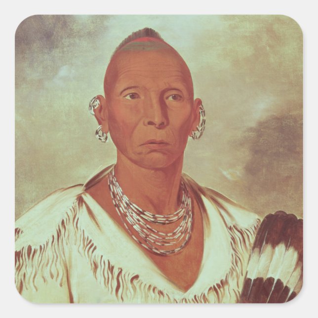 Pegatina Cuadrada Retrato de Black Hawk, jefe indio (Anverso)