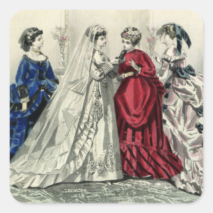 Pegatina Cuadrada Retrato de boda de la fiesta de bodas victoriana v