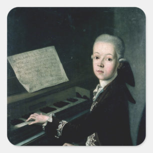 Pegatina Cuadrada Retrato de Carl Graf Firmian en el piano