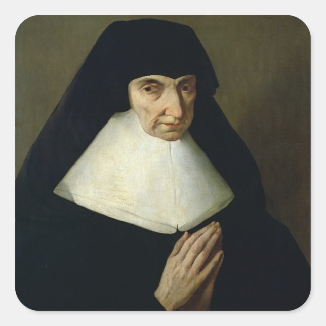 Pegatina Cuadrada Retrato de Catherine de Montholon, fundadora de (Anverso)