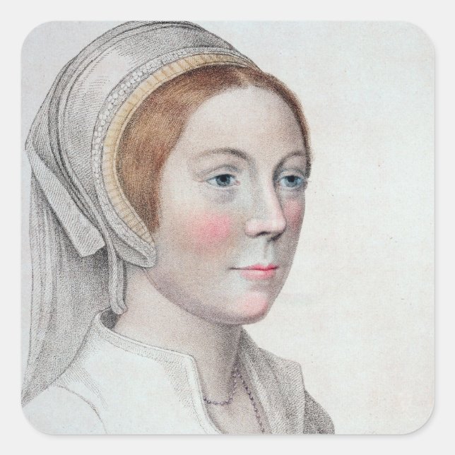 Pegatina Cuadrada Retrato de Catherine Howard (1520-42) grabado por (Anverso)