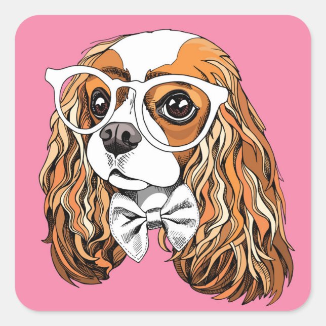 Pegatina Cuadrada Retrato de Cavalier King Charles Spaniel (Anverso)
