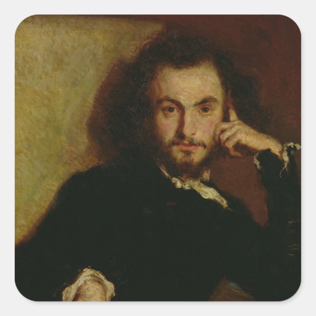 Pegatina Cuadrada Retrato de Charles Baudelaire 1844 (Anverso)