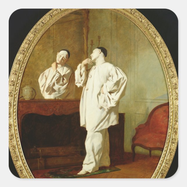 Pegatina Cuadrada Retrato de Charles Deburau (Anverso)