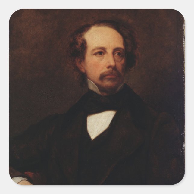 Pegatina Cuadrada Retrato de Charles Dickens 1855 (Anverso)