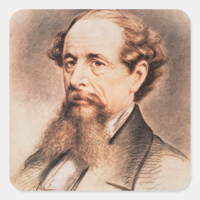 Pegatina Cuadrada Retrato de Charles Dickens, 1869 (Anverso)