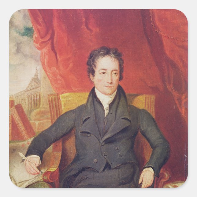 Pegatina Cuadrada Retrato de Charles Lamb 1826 (Anverso)