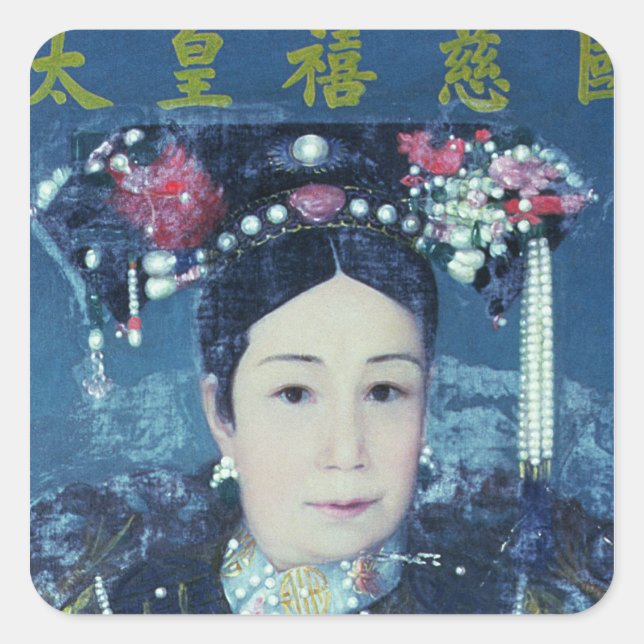 Pegatina Cuadrada Retrato de Cixi Emperatriz Dowager (Anverso)
