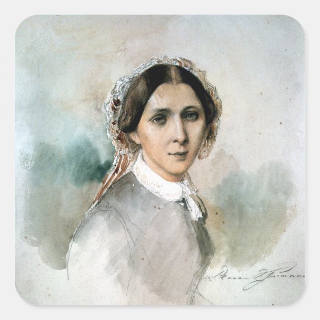 Pegatina Cuadrada Retrato de Clara Schumann 1853 (Anverso)