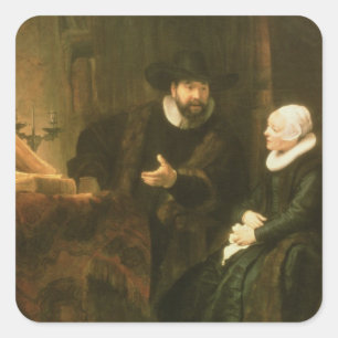 Pegatina Cuadrada Retrato de Cornelius Anslo y su esposa, 1641 (oi)