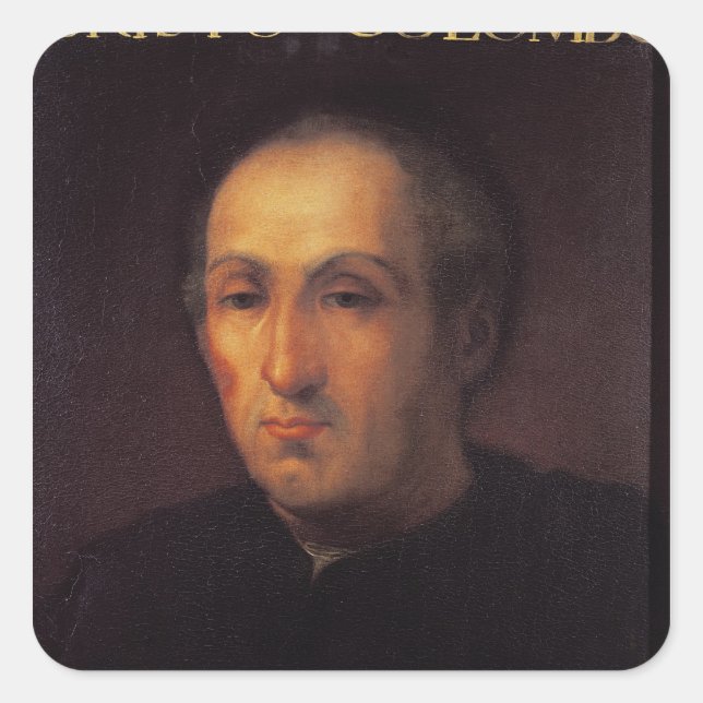 Pegatina Cuadrada Retrato de Cristóbal Colón (Anverso)