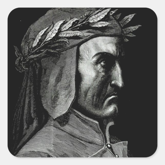 Pegatina Cuadrada Retrato de Dante Alighieri (Anverso)
