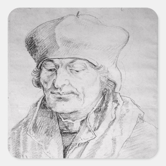 Pegatina Cuadrada Retrato de Desiderius Erasmus 1520 (Anverso)