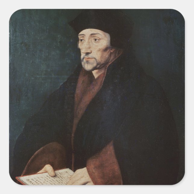 Pegatina Cuadrada Retrato de Desiderius Erasmus de Rotterdam (Anverso)