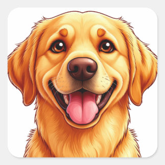 Pegatina Cuadrada Retrato de dibujos animados de Golden Retriever do