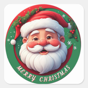 Pegatina Cuadrada Retrato de dibujos animados de Papá Noel alegre