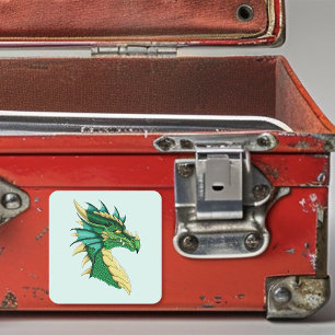 Pegatina Cuadrada Retrato de Dragón Verde