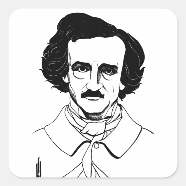 Pegatina Cuadrada Retrato de Edgar Allan Poe (Anverso)
