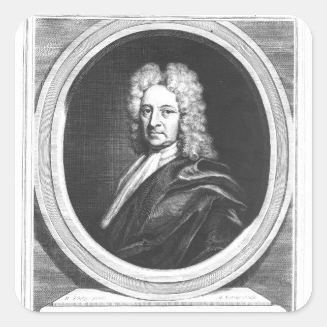 Pegatina Cuadrada Retrato de Edmond Halley (Anverso)