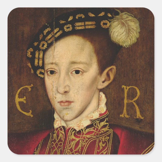 Pegatina Cuadrada Retrato de Edward VI (Anverso)