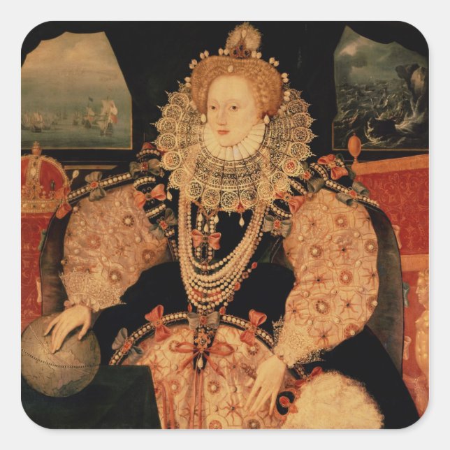 Pegatina Cuadrada Retrato de Elizabeth I, Armada, c.1588 (Anverso)