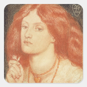 Pegatina Cuadrada Retrato de Elizabeth Siddal (1834-62), 1860 (rojo)