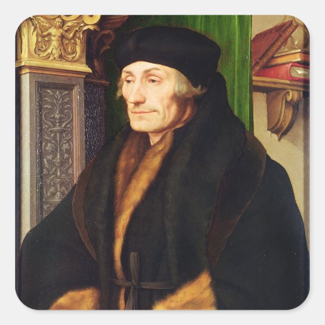 Pegatina Cuadrada Retrato de Erasmus, 1523 (Anverso)