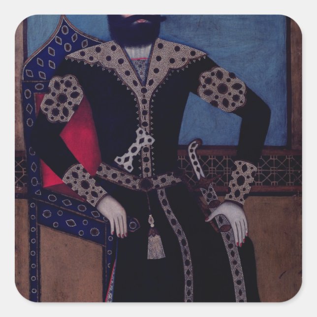 Pegatina Cuadrada Retrato de Fath-Ali, Shah de Irán, (Anverso)