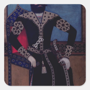 Pegatina Cuadrada Retrato de Fath-Ali, Shah de Irán,