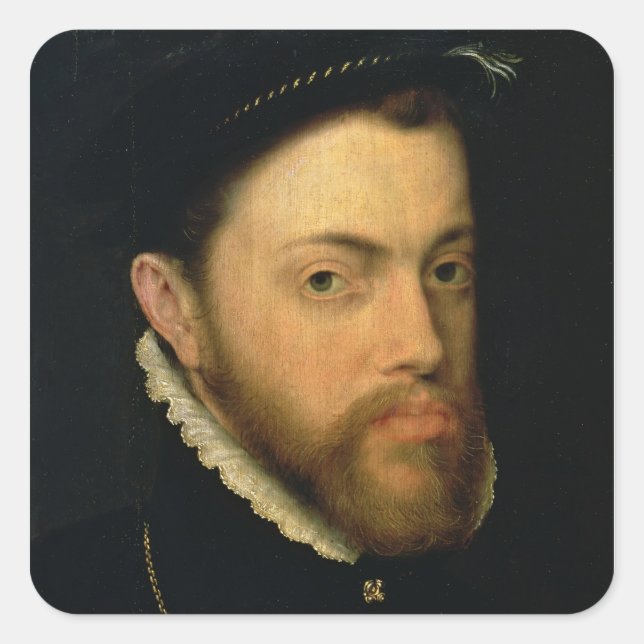 Pegatina Cuadrada Retrato de Felipe II de España (Anverso)