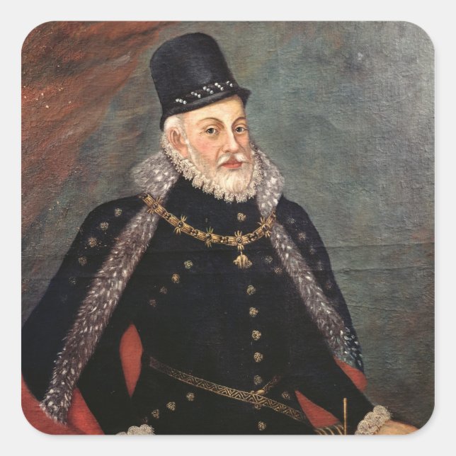 Pegatina Cuadrada Retrato de Felipe II de España 2 (Anverso)