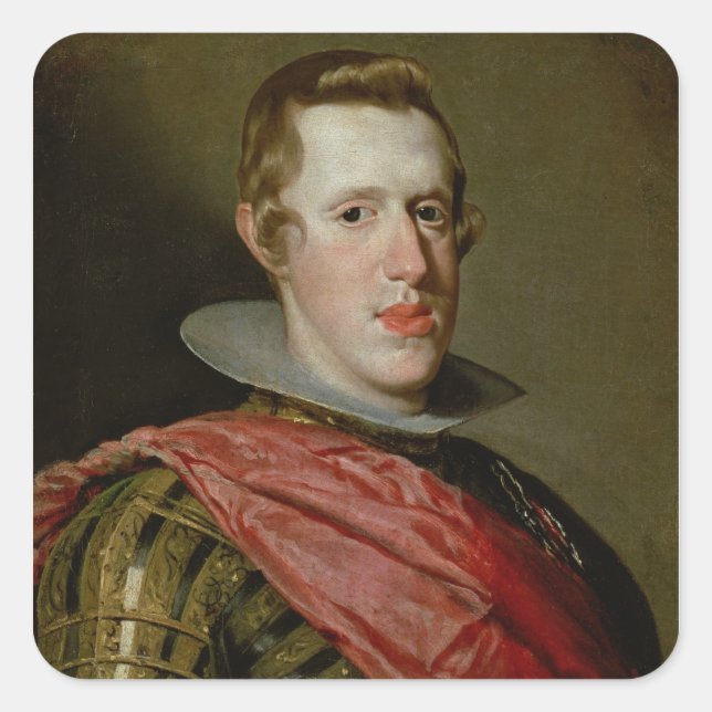 Pegatina Cuadrada Retrato de Felipe IV en Armor, 1628 (Anverso)