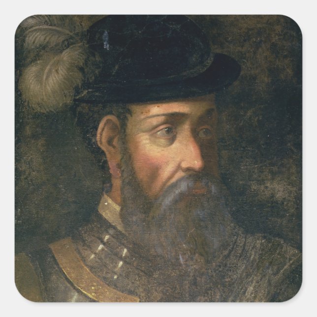 Pegatina Cuadrada Retrato de Francisco Pizarro (c.1478-1541) Español (Anverso)