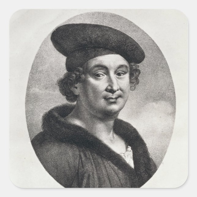 Pegatina Cuadrada Retrato de Francois Villon (Anverso)