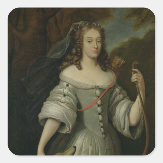 Pegatina Cuadrada Retrato de Francoise Louise de la Baume (Anverso)